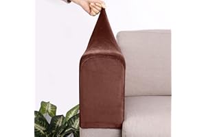 VIKAUL Set of 4 Spandex Armrest Covers Anti-Slip Couch Arm Covers Thick Velvet Armchair Slipcovers Removable Armchair Covers for Sofas Recliner Chairs Office,Coffee