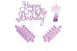 MCISKIN Geburtstagskerzen "Happy 7th Butterfly", rosa lila Zahl 7 Kerze mit Schmetterlingskuchen-Cupcake-Topper für Mädchen, 7. Geburtstag, Kuchendekoration, niedlicher 7. Geburtstag, Kuchenaufsatz für