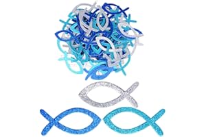 FLOFIA Fisch Deko 90 STK Taufe Tischdeko Fisch Streudeko Taufe Kommunion Konfirmation Dekoration Glitzer Fisch Konfetti für Junge Mädchen Dunkel-Hell Blau Türkis Silber