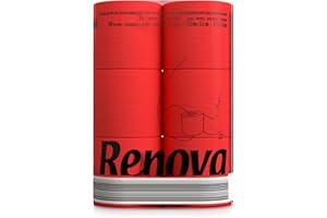 Renova Black Label Lot de 6 rouleaux de papier toilette 3 plis, couleur et technologie double face Rouge