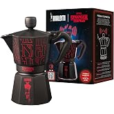 Bialetti - Moka Express Stranger Things: 6 Cups Ocak &Uuml;st&uuml; Espresso Pişirici, M&uuml;zikli, 270ml, Siyah, Patentli G&uuml;venlik Valfi