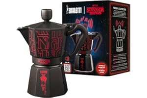 Bialetti Moka Express Stranger Things – Cafetière italienne 6 tasses (270 ml), bouton musical avec recharge USB-C, non compatible induction, noir