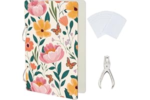 SUPERDANT Flowers Butterflies Greeting Card Organizer Set Wonderful Memories Wooden Card Keeper Binder Suit Holder Book with 2-Ring Inner Sleeve and Punch for Birthday Wedding Gift 24x16cm