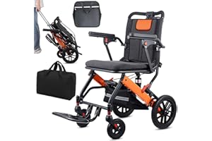 Wisging Ultra-Light Transport Wheelchair - Folding Portable Wheelchair with Handbrake - Trolleys for Older Plane Travel