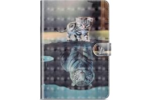 Hülle für Amazon Fire HD 10 (6 und 7 Gen - 2016 & 2017),JAWSEU Amazon Fire HD 10 (6 und 7 Gen - 2016 & 2017) Smart Cover Case Katzen Tiger 3D Muster PU Leder Flip Hülle Schutzhülle Tasche mit Ständer