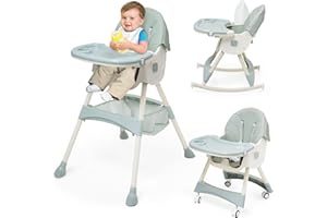 ARKYOMI 3 en 1 chaise haute bébé pliable chaise haute transat inclinable enfant chaise reglable hauteur avec table et roulettes