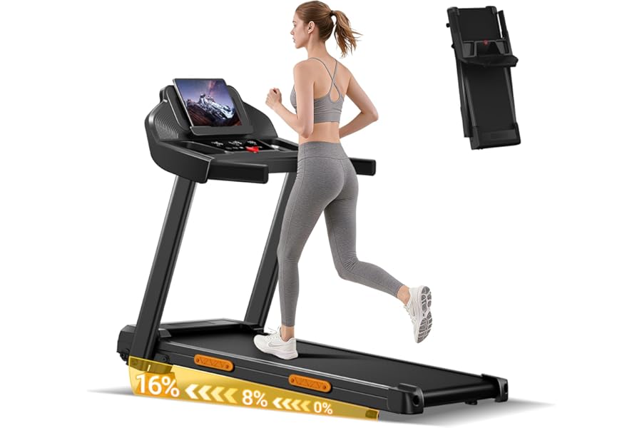 Folding Treadmill with 16% Incline, 4-in-1 Foldable Treadmill 12KM/H for Home, 3HP Running Jogging Machine, 180KG Capacity Quiet Electric Machine for Office Gym, 3 Screen LCD Display & 12 Programs
