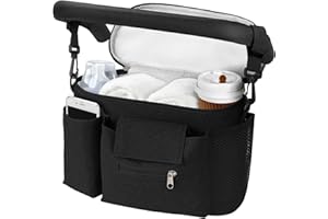 HOTUT Pram Bag,Upgraded Pram Organiser with Touch Screen Phone Pocket,Stroller Organizer with 2 Mesh Bag and Adjustable Shoulder Strap,Baby Pushchair Organiser for Diapers,Wipes,Bottles,Keys(Black)