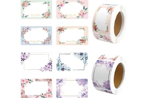 VALICAER 4 Roll 1000pcs Sticky Labels Flower Stickers Name Tag Labels Self Adhesive Jam Jar Labels, Label Stickers Flower Squre Thank You Labels for Handmade Gift Baking Bottle Jams Containers Decoration