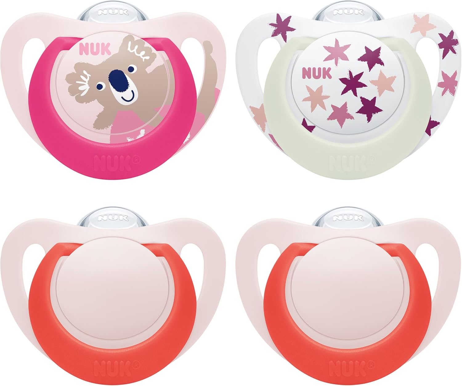 NUK Star Day & Night Baby Dummy | 18-36 Months | Soothes 99% of Babies | BPA-Free Silicone Soothers | Glow-in-the-Dark to Find at Night | Koala | 4 Count