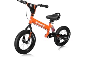 RENNMEISTER Deuba racing champion wheel, pneum. Wide tyres Handbrake Anti-Shock handlebar pad children's bicycle walkers bike balance bike 12 inches, Orange
