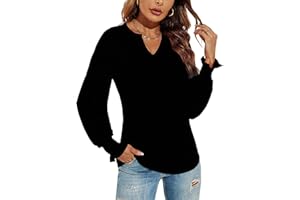 DUOEASE Magliette Donna Manica Lunga Leggero Scollo a V Camicia Maniche a Sbuffo Elegante Casual Top Sexy
