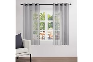 Topfinel Voile Eyelet Curtains for Bedroom Grey Living Room Sheer Curtains 54 Drop for Windows Treatments Short Curtain 2 Panels for Kitchen 46" Wide x 54" Drop （117cm x 137cm）