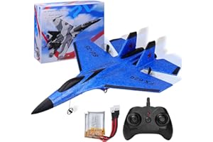 Henakmsl RC Aeroplane 2CH Remote Controlled SU35 Fighter 2.4GHz RC Plane RTF for Beginners, Children and Adults, FX620 Aeroplane Toy with Coloured Lights USB Charging Blue