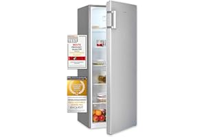 Exquisit Vollraumkühlschrank KS5320-V-H-010E inoxlook | 242 l Nutzinhalt | LED-Beleuchtung | 5 Glasablagen | Ohne Gefrierfach