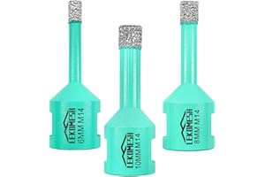 LEKOMESH Diamant Scie Cloche Carrelage - 3pcs 6/8/10mm Foret Diamant Carrelage Scie Cloche Diamant pour Porcelaine Céramique Granit Marbre Pierre, M14 Filetage