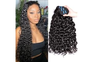 MUABY Water Wave Human Hair Bundles Court Tissage Cheveux Naturels Bouclés Meche Bresilienne En Lot Meche Naturelle Tissage Bouclé Naturel Couleur Noire Naturelle Total 300g 16 18 20 Pouce