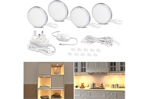 WOBANE Dimmable Under Cabinet Kitchen Lights,Set of 4,Super Bright Display Cabinet Lighting,Warm White LED Puck Light,Stick on Lights for Cupboard,Shelf,Bookcase,2700K,112LEDs