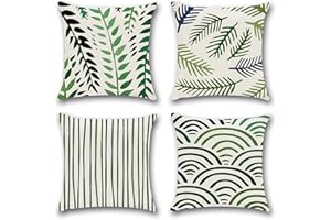 Hongtellor Juego de 4 Funda Cojin 45x45 Cojines Sofa Fundas de Cojines Decorativos Cojines de Lino para Sofa para Sala de Estar Jardín Coche Fundas para Cojines(SauceVerde-22)