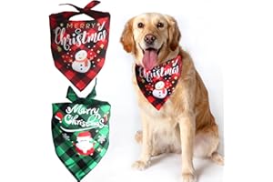 Banlilu Christmas Dog Bandanas, 2Pcs Adjustable Triangle Dog Bandanas with Chequered Print, Dog Christmas Costume for Small Medium Dogs