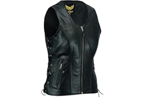 LEATHERICK Womens Leather Waistcoat Black Genuine Top Grain Buffalo Leather Sleeveless Vest