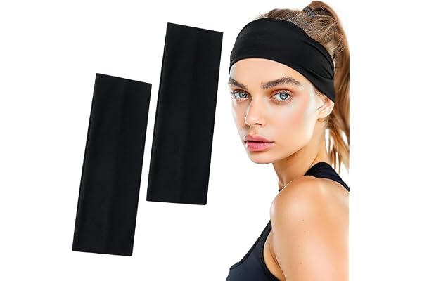 Sularpek 7 cm breda svarta pannband, 2 st elastiska pannband för kvinnohår, andningsbart hårband för svettuppsugning för smink, yoga, löpning, sport