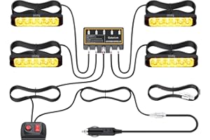 COLORLAM 4x6LEDS Strobe Flashing Lights Emergency Beacon Light Amber Flashing Grill Lights Warning Lights with IP65 Waterproof & 8 Flash Patterns for 12V/24V Emergency Vehicle Van Truck Trailer Roof