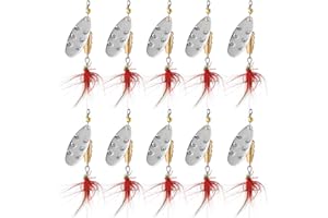 TUXIBIN Señuelos de Pesca con Lentejuelas, con Gancho, Juego de Cebo de Pesca de Metal, anzuelos Agudos Afilados con Caja de 10 Piezas/Juego, hilanderos de Pesca, spinnerbaits, cebos giratorios