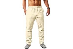 Cegerne Pantaloni di Lino da Uomo Pantaloni Estivi Leggeri Pantaloni da Spiaggia medievali Pantaloni Larghi Casual con Coulisse