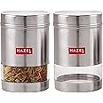 HAZEL Stainless Steel Transparent See Through Container Set of 2, Silver, 600 Ml Each