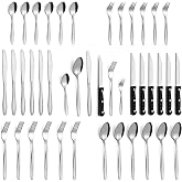 Gymdin Cutlery Set, Cutlery Set for 6 People, 36-Piece Stainless Steel Cutlery with Meat Knife, Elegant and Modern Cutlery, D