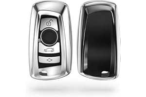 kwmobile Autoschlüssel Hülle kompatibel mit BMW 3-Tasten Funk Autoschlüssel (nur Keyless Go) - Schlüsselhülle Silikon Cover - Hochglanz Silber