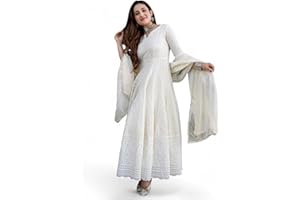 RANGMAHAL STORE RangMahal Women's Pure Cotton Indian Handmade Lucknowi Chikankari Kurti with Dupatta Set Traditional Clothing