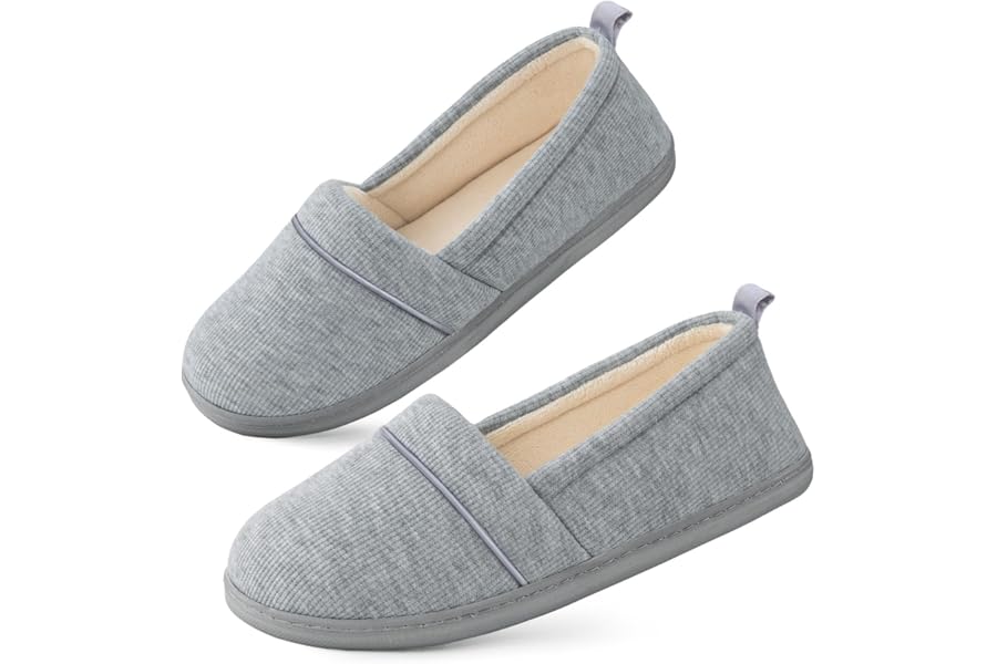 EverFoams Women's Memory Foam Comfort Knit House Shoes Light Weight Terry Cloth Loafer Slippers with Anti-Skid Rubber Sole