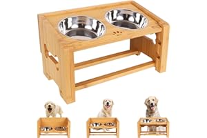 Adjustable Elevated Dog Bowls, Raised Dog Bowls for Dogs,Bamboo Dog Water and Food Bowls with 2 Stainless Steel Bowls by Nothing burger