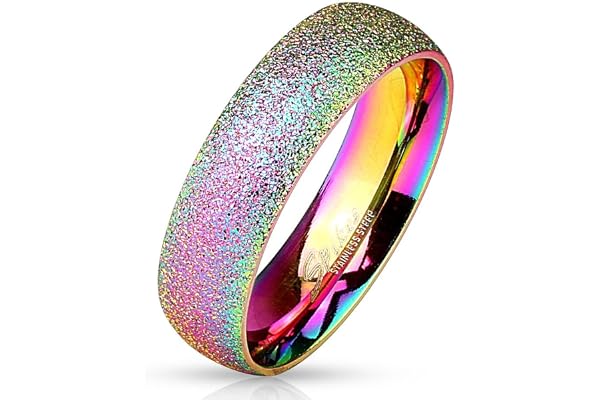 Bungsa® Bague arc-en-ciel en acier inoxydable sablé imitation diamant pour homme et femme 49 à 70 amoureux, bagues de mariage, bagues de fiançailles en acier chirurgical