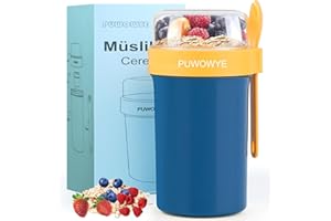 PUWOWYE Kubek na musli 760ml+230ml, Kubek na jogurt z łyżeczką i pokrywką, Szczelny kubek na musli, Niebieski