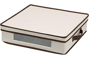Household Essentials Vision Window Charger Plate Storage Chest, Natural Canvas with Brown Trim