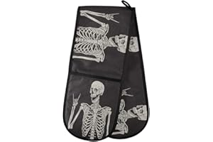 HMZXZ RXYY Double Oven Glove Funny Human Skull Black Heat Resistant Quilted Cotton Kitchen Ove Mitts Long Oven Gloves for Cooking Baking Grilling Handling Hot Pots Pans