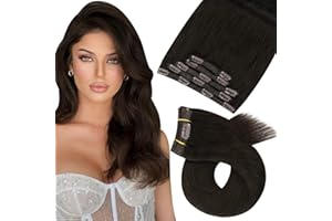 ‎MORESOO Moresoo Clip Extensions Echthaar Günstig Remy Haarverlängerung Clip in Extensions Echthaar Braun Extensions Clip in Echthaar Dunkelstes Braun Glatt Voller Kopf 5 Tressen 80g 25 cm Doppelt Tressen #2