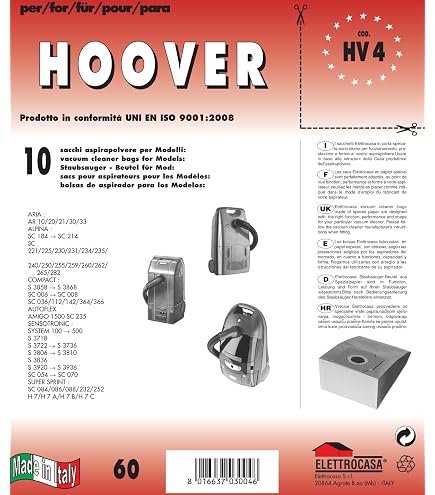 Hoover Compact S 3744 filtro tessuto 5 sacchetti microfibra aspirapolvere H210MF