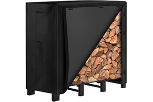 AMAGABELI GARDEN & HOME Stojak na drewno opałowe z osłoną, zestaw kombi, wodoodporny, zewnętrzny uchwyt na kłody, kominek, wytrzymały, do przechowywania kłód tarasowych, stalowe, rurowe, akcesoria