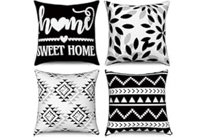Fundas de Cojín Blanco y Negro 45x45 Juego de 4, Hnmdmyi Boho Fundas de Cojín Sweet Home Farmhouse Moderna Geométrica Neutra Decorativa Funda de Cojín de Lino para Sofá Cama Jardín Exterior Home Decor