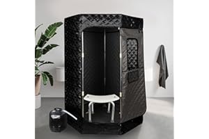 LANTUS Sauna a Vapore Portatile, Cabina Domestica per SPA, 9 Temperature Regolabili, 0-99 Minuti, Telecomando,per Interna Esterno, Pressoterapia Iinfodrenaggio,90 * 90 * 180 cm (3L) (Nero)