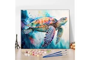 TISHIRON Peinture par numéros Tortue de mer Adulte Peinture par numéros Kits sur toile Animaux Huile Peinture à la Main avec Pinceaux Kits Adultes Artisanat pour la Maison 40x50cm(Framless)