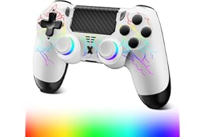 Terhysei Wireless Controller for PS-4//Pro/Slim/PC, Crack Design with RGB Light,1000mAh Battery,3.5mm Audio Jack, Gamepad Joystick with Dual Vibration/6-Axis Gyro Sensor/Touch Panel (White)
