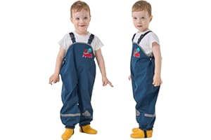 Domueay Pantaloni Impermeabili Bambini, Unisex Leggero Salopette Antipioggia Pantalone da Pioggia con Strisce Riflettenti Non Imbottiti Ragazze Ragazzi Impermeabile Abbigliamento, per 2-7 Anni