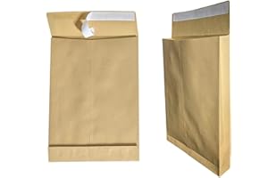 PREMINGO 10x Folding Envelopes B4 A4 Brown 250 x 353 mm 4 cm Bottom Gusset Self-Adhesive with Peel Off Strips 130 g/m²