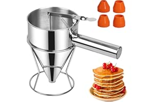 Sopito Dispensador de Masa 600ml, Dispensador de Masa para Tortitas Acero Inoxidable Cocina Multi-Calibre Embudo Dispensador de Pastel con Soporte para Tortitas Postres