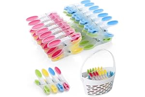 AiQInu 40 Piezas Pinzas para Ropa con Cesta, Plástico Pinzas con Silicona Antideslizante, Multicolor Clips No Deja Marcas para Ropa Interior Pantalones Camisetas Calcetines